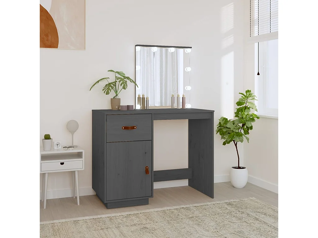 Coiffeuse avec LED Gris 95x50x133,5 cm Bois de pin massif FR729606