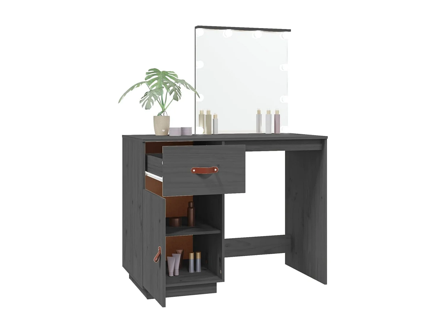 Coiffeuse avec LED Gris 95x50x133,5 cm Bois de pin massif FR729606