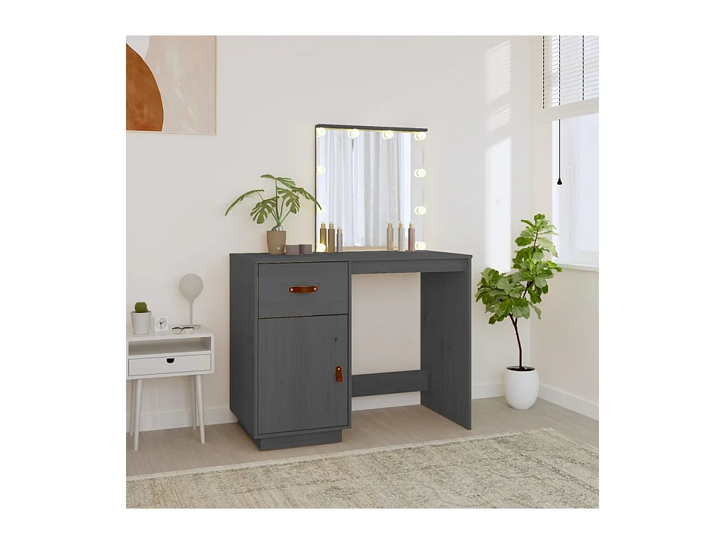 Coiffeuse avec LED Gris 95x50x133,5 cm Bois de pin massif FR729606
