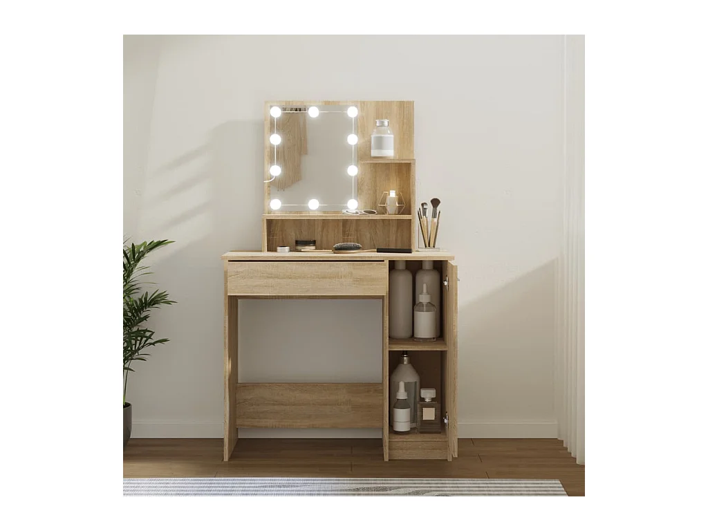 Coiffeuse avec LED chêne sonoma 86,5x35x136 cm FR580514