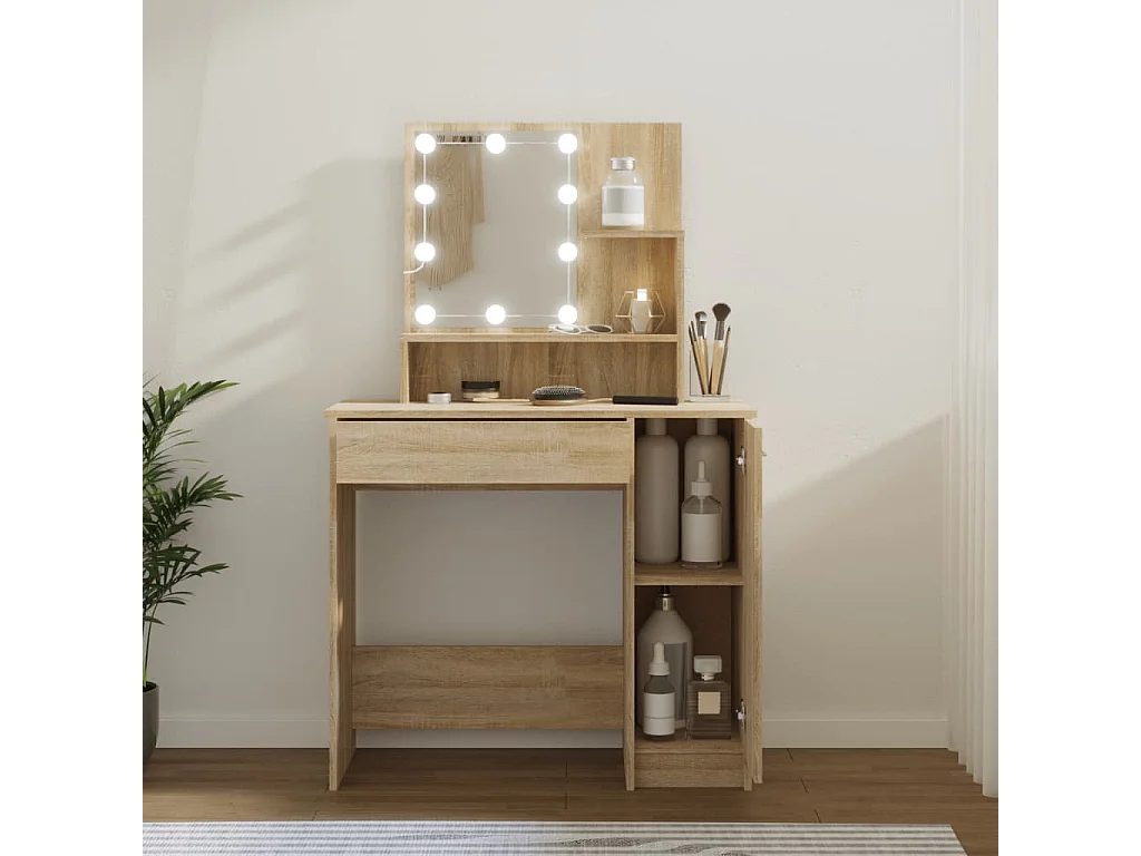 Coiffeuse avec LED chêne sonoma 86,5x35x136 cm FR580514