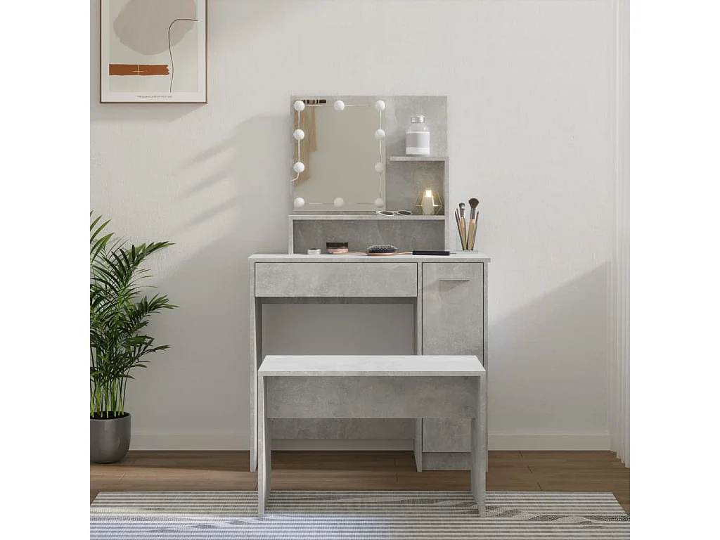 Ensemble de coiffeuse avec LED Gris béton Bois d'ingénierie FR356856
