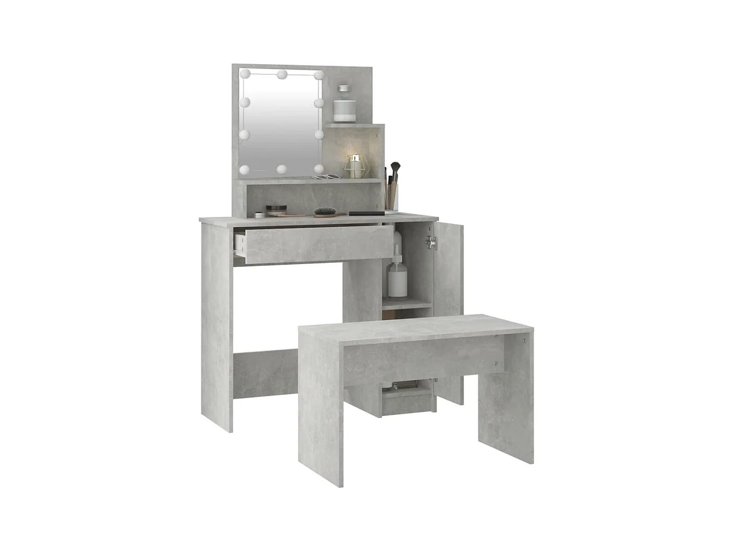 Juego de tocador con LED madera contrachapada gris hormigón ES428264