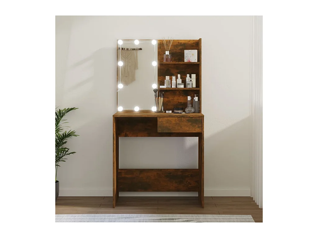 Coiffeuse avec LED Chêne fumé 74,5x40x141 cm FR757321