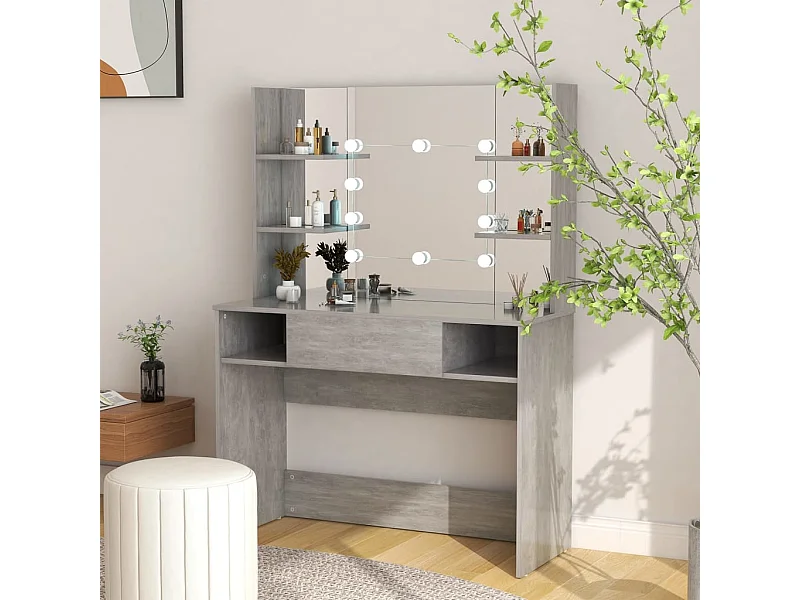 Kaptafel met LED-verlichting 100x40x135 cm MDF betongrijs BE386666