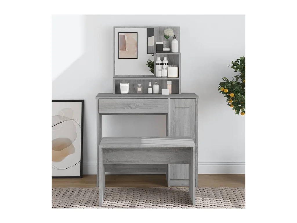 Kaptafel met spiegel 86,5x35x136 cm grijs sonoma eikenkleurig BE666533