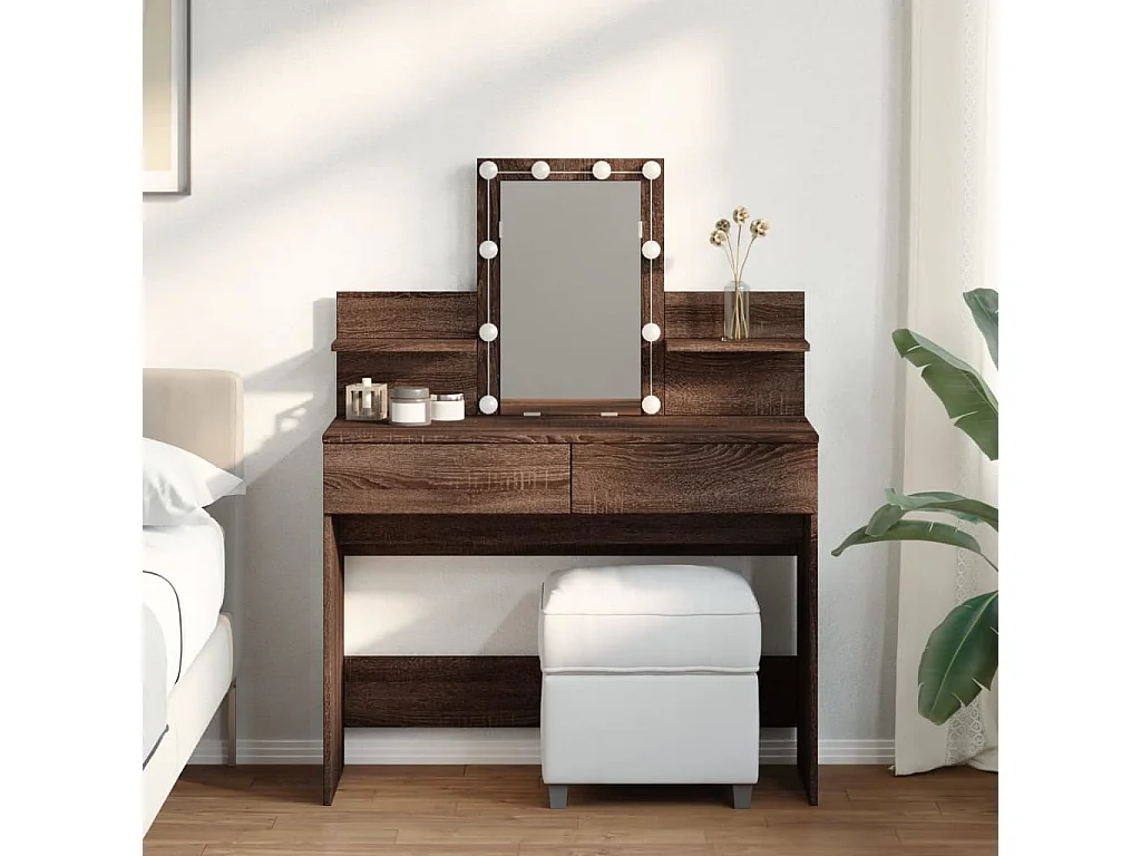 Coiffeuse avec LED chêne marron 100x40x130 cm FR244509