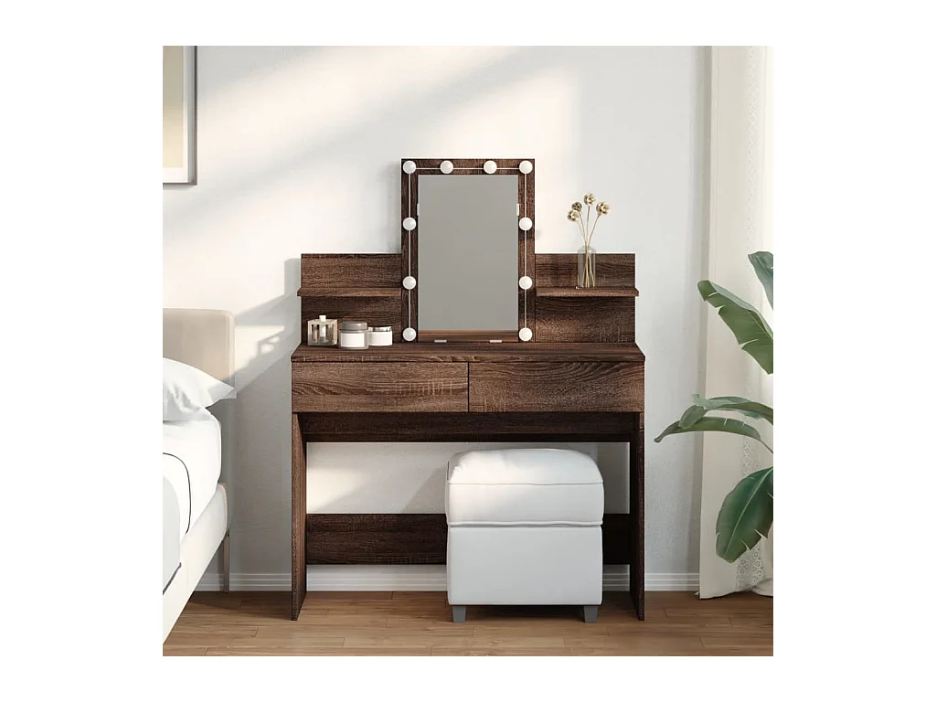 Coiffeuse avec LED chêne marron 100x40x130 cm FR244509