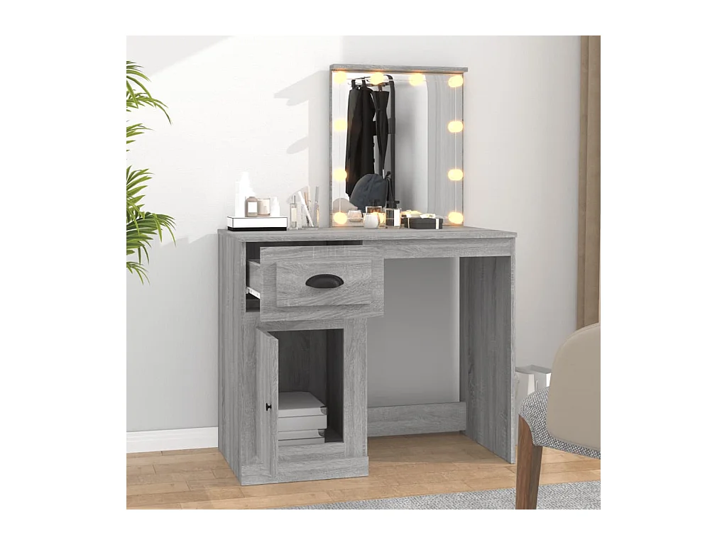 Coiffeuse avec LED sonoma gris 90x50x132,5 cm bois d'ingénierie FR229049