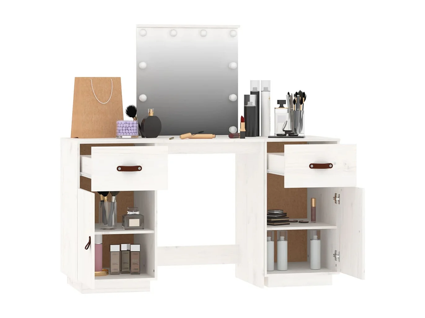 Ensemble de coiffeuse avec LED Blanc Bois de pin solide FR130275