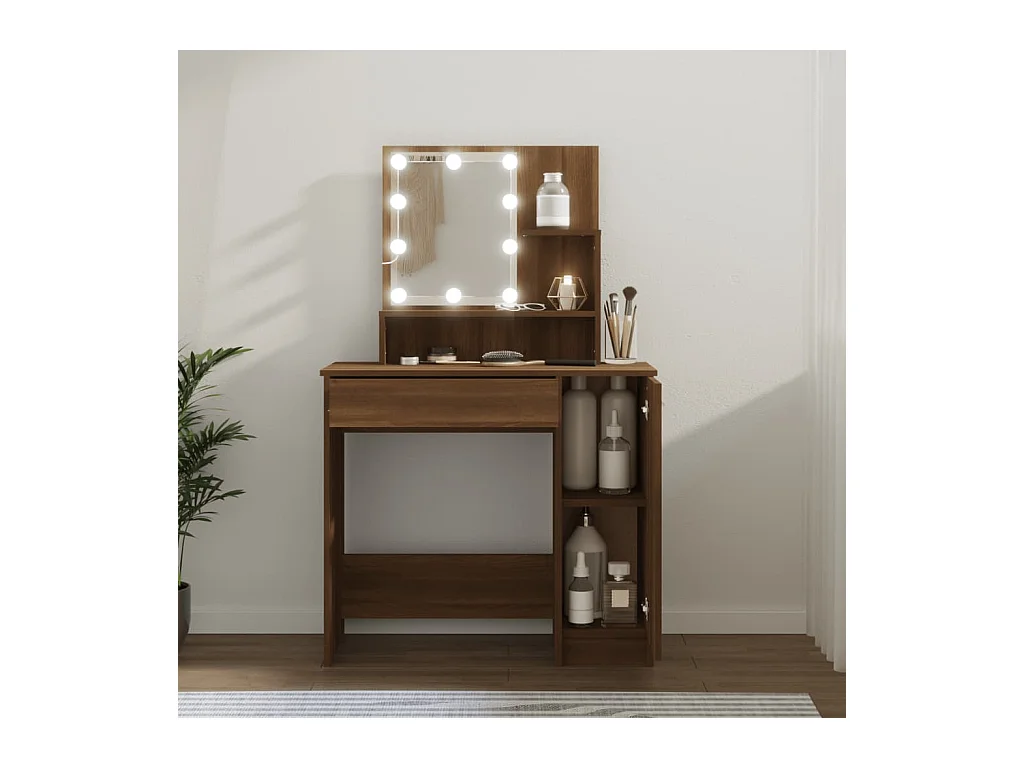 Coiffeuse avec LED Chêne marron 86,5x35x136 cm FR693614