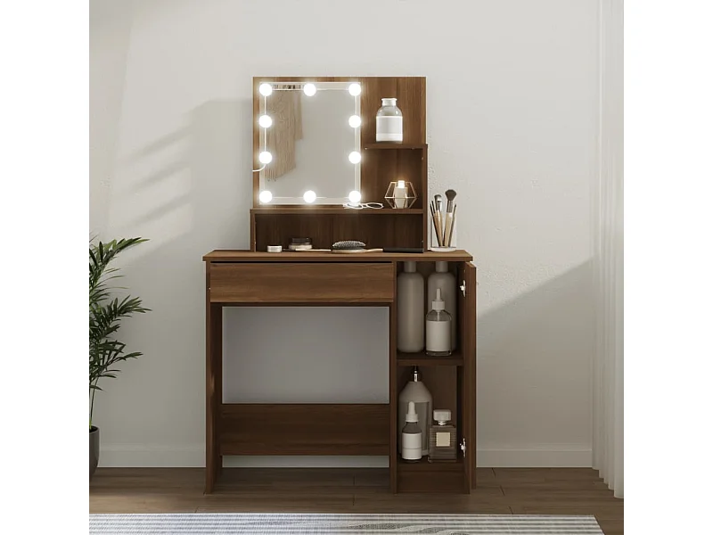 Coiffeuse avec LED Chêne marron 86,5x35x136 cm FR693614