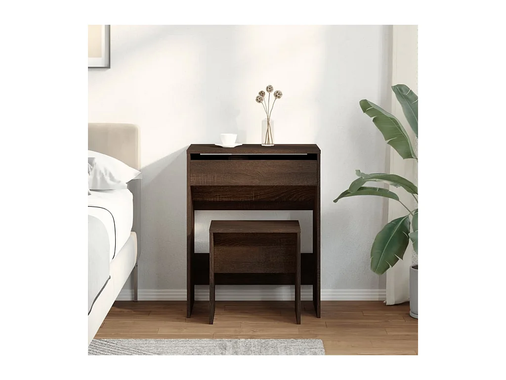 Coiffeuse et tabouret chêne marron 60x40x113,5 cm FR668016