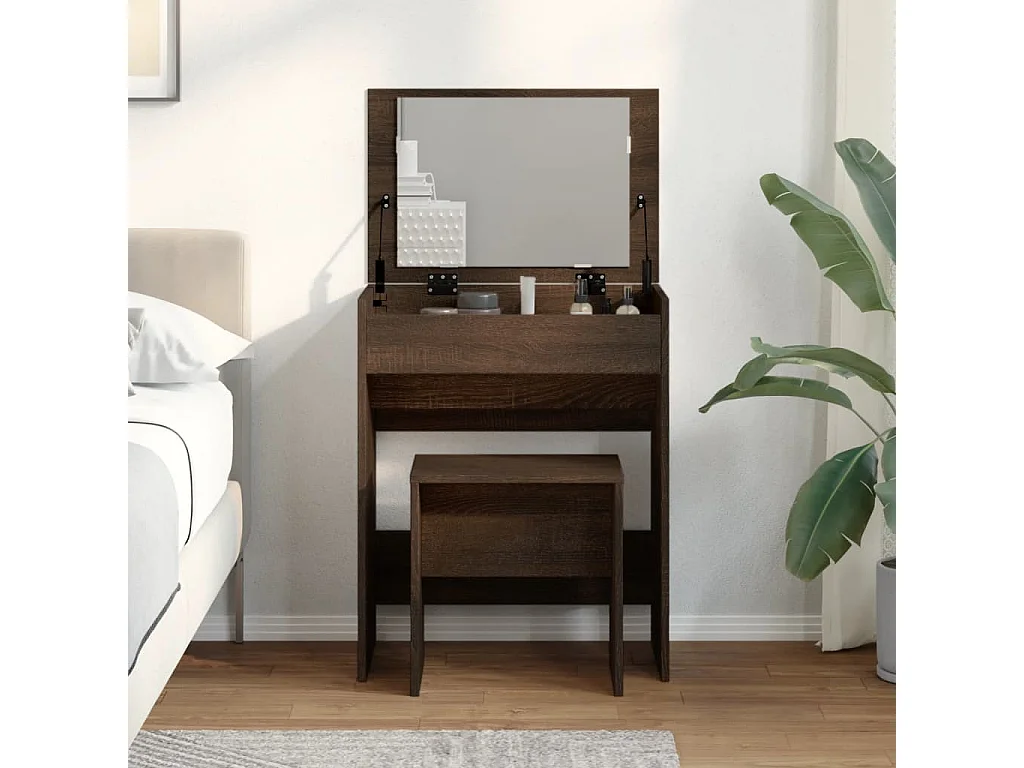 Kaptafel met krukje 60x40x113,5 cm bruin eikenkleurig BE671838