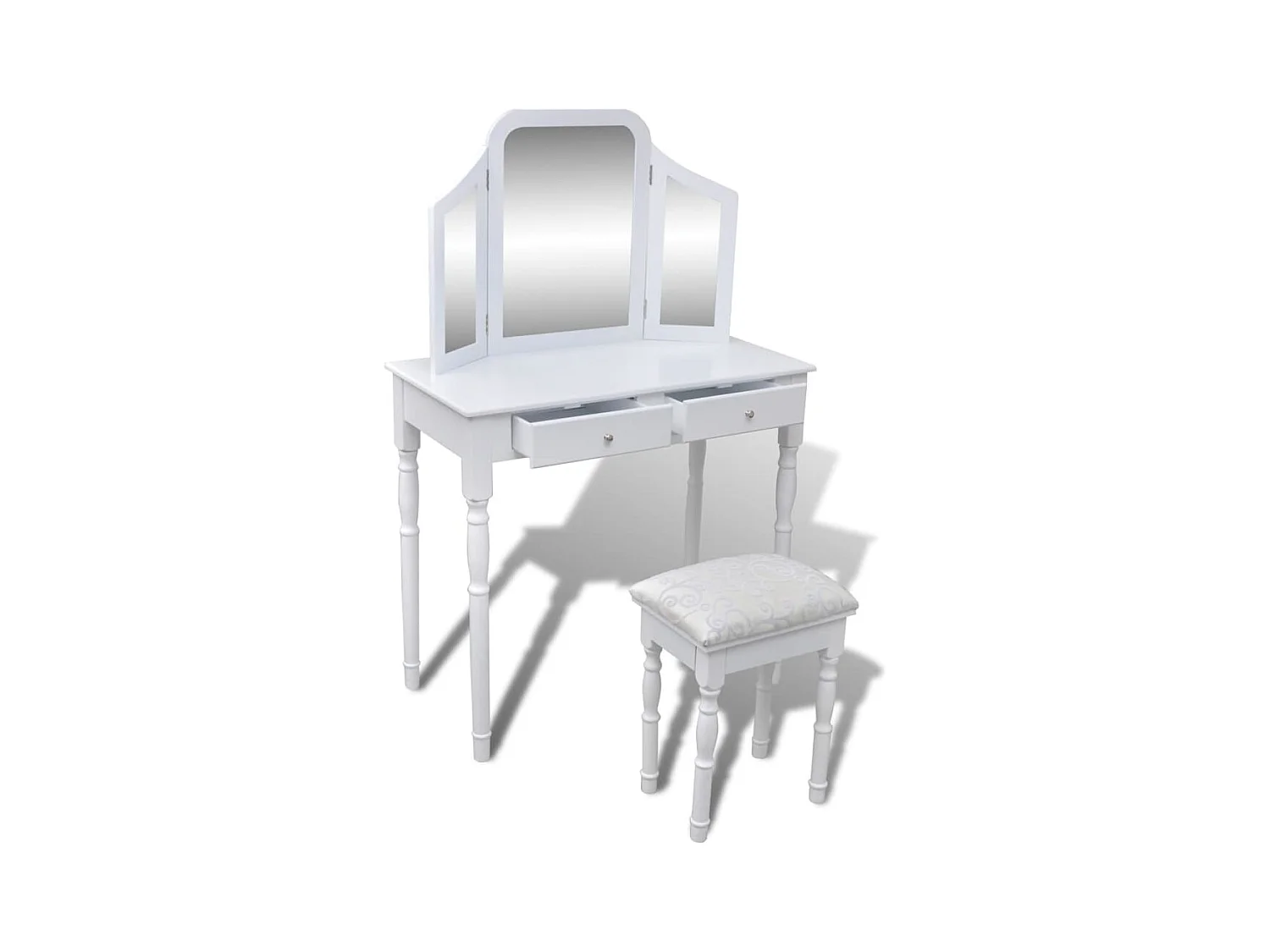 Coiffeuse avec miroir et tabouret 2 tiroirs Blanc FR996978
