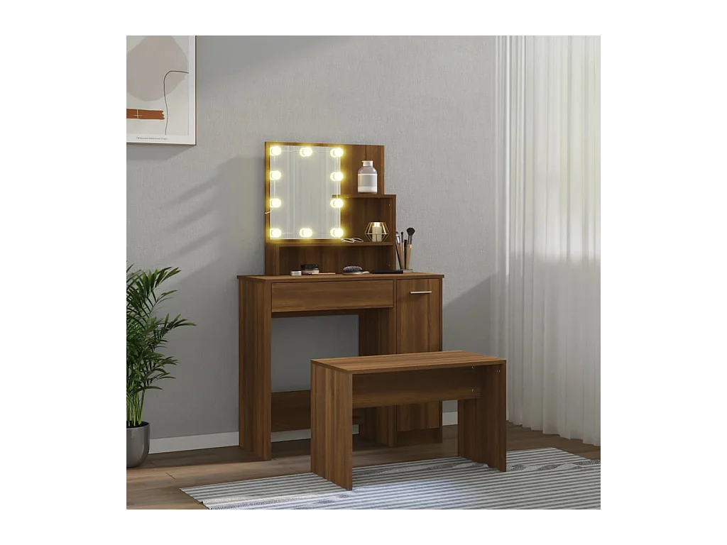 Ensemble de coiffeuse avec LED Chêne marron Bois d'ingénierie FR863586