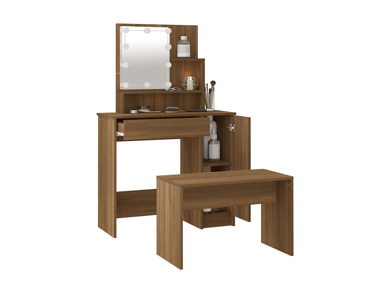Ensemble de coiffeuse avec LED Chêne marron Bois d'ingénierie FR863586