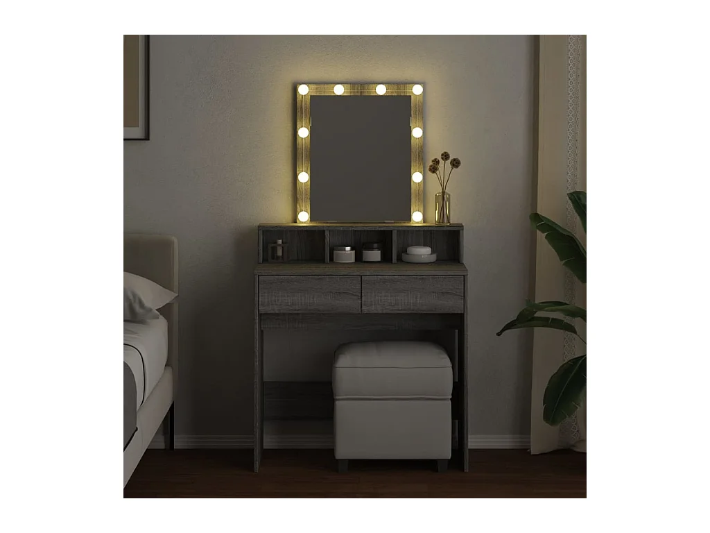 Coiffeuse avec LED sonoma gris 80x41x144,5 cm FR972674