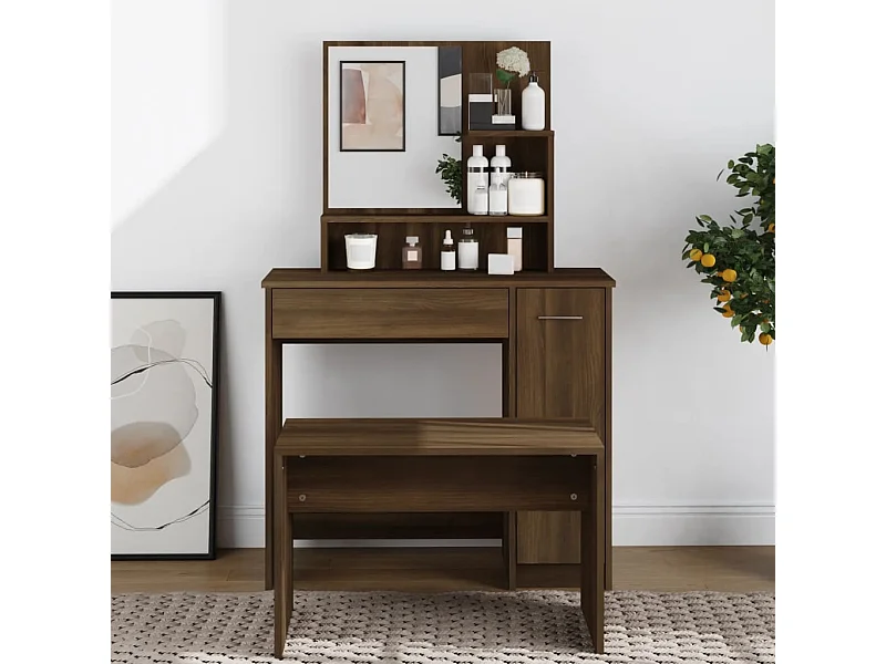 Kaptafel met spiegel 86,5x35x136 cm bruin eikenkleur BE926371