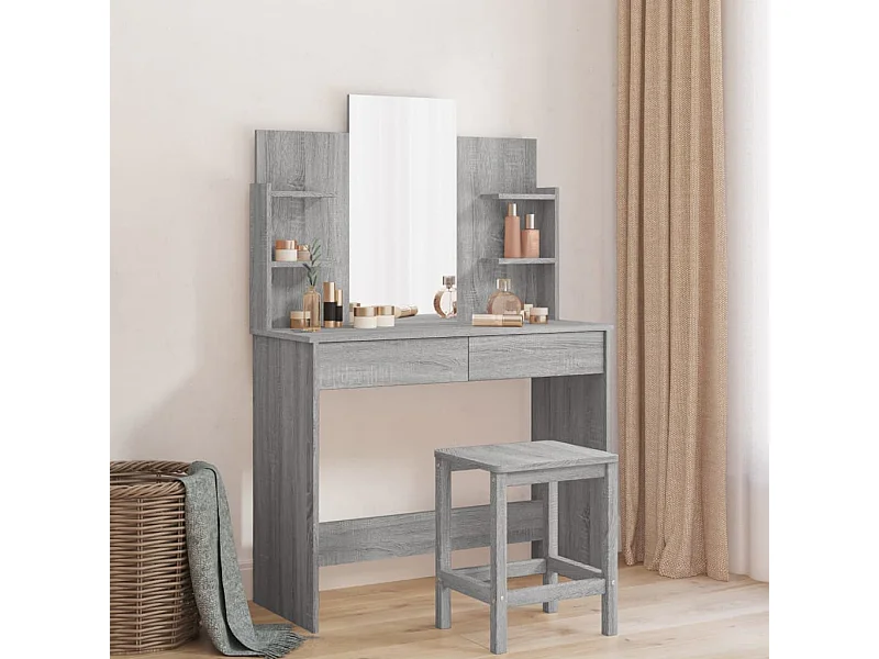 Kaptafel met spiegel 96x39x142 cm grijs sonoma eikenkleurig BE314952