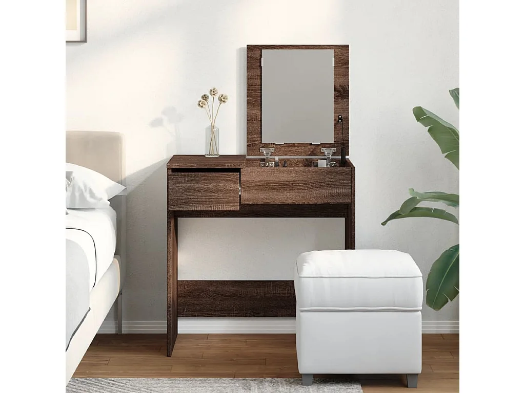 Coiffeuse avec miroir chêne marron 73x46,5x120 cm FR581829