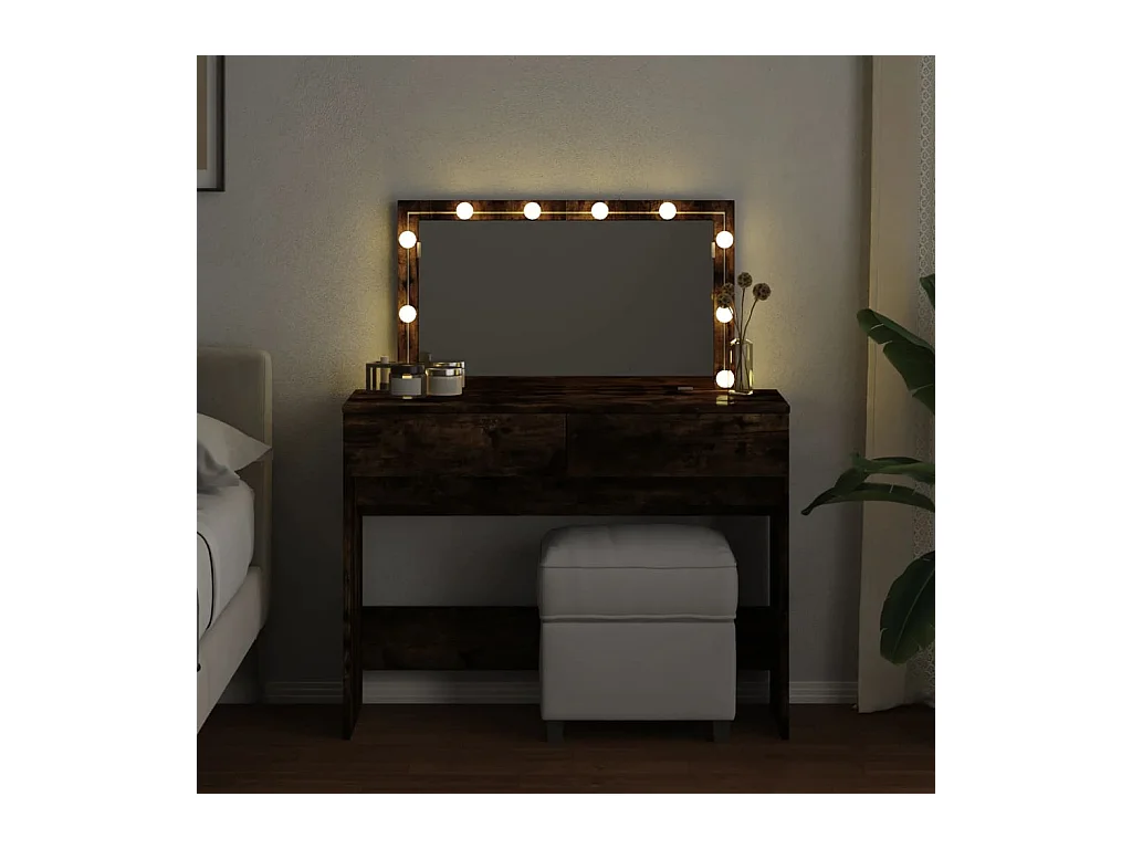 Coiffeuse avec LED chêne fumé 100x40x120 cm FR151206