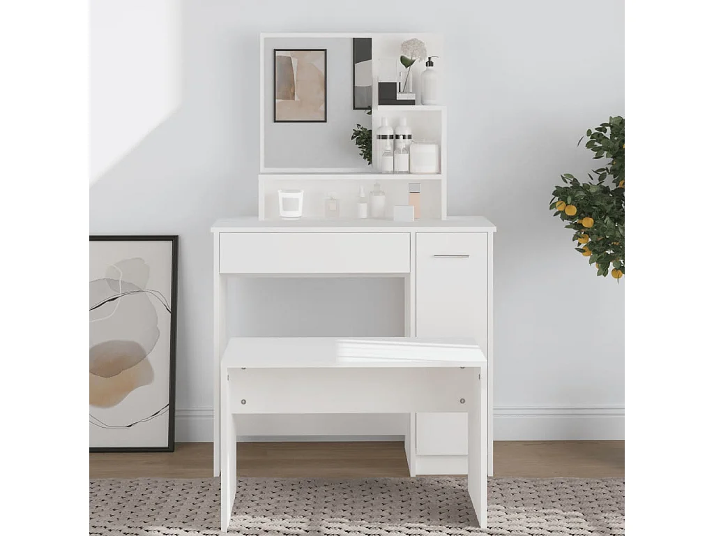 Coiffeuse avec miroir blanc 86,5x35x136 cm FR314515