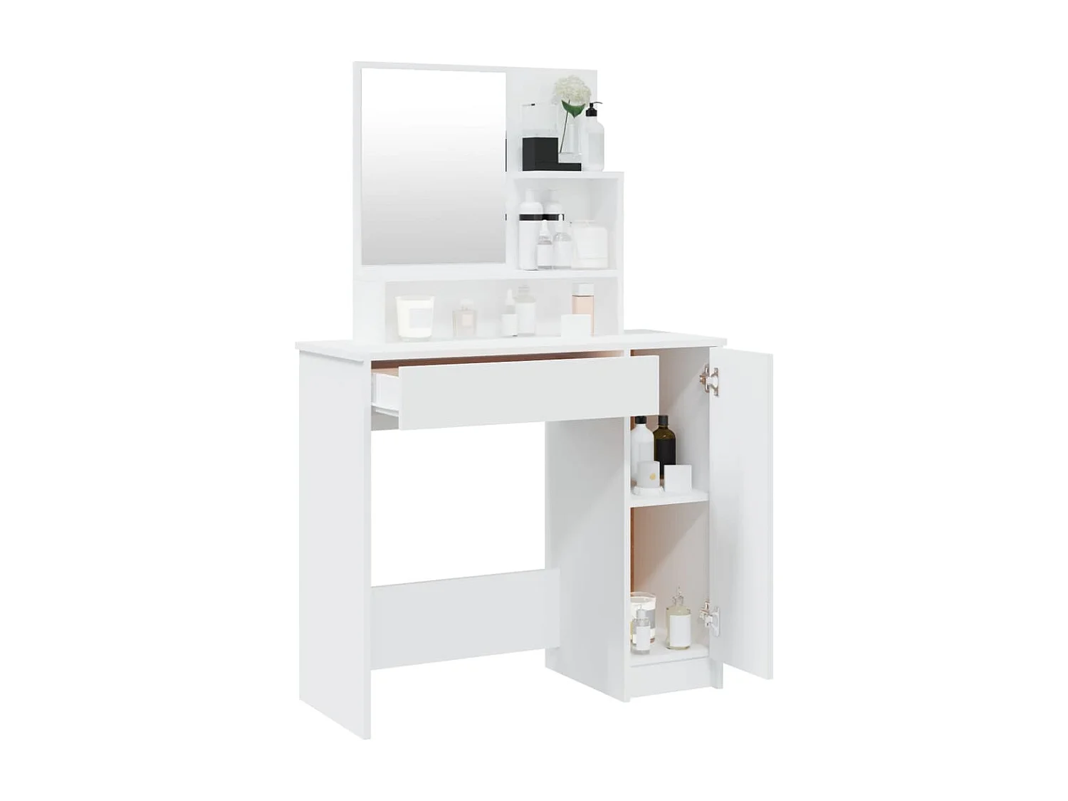 Kaptafel met spiegel 86,5x35x136 cm wit BE682372