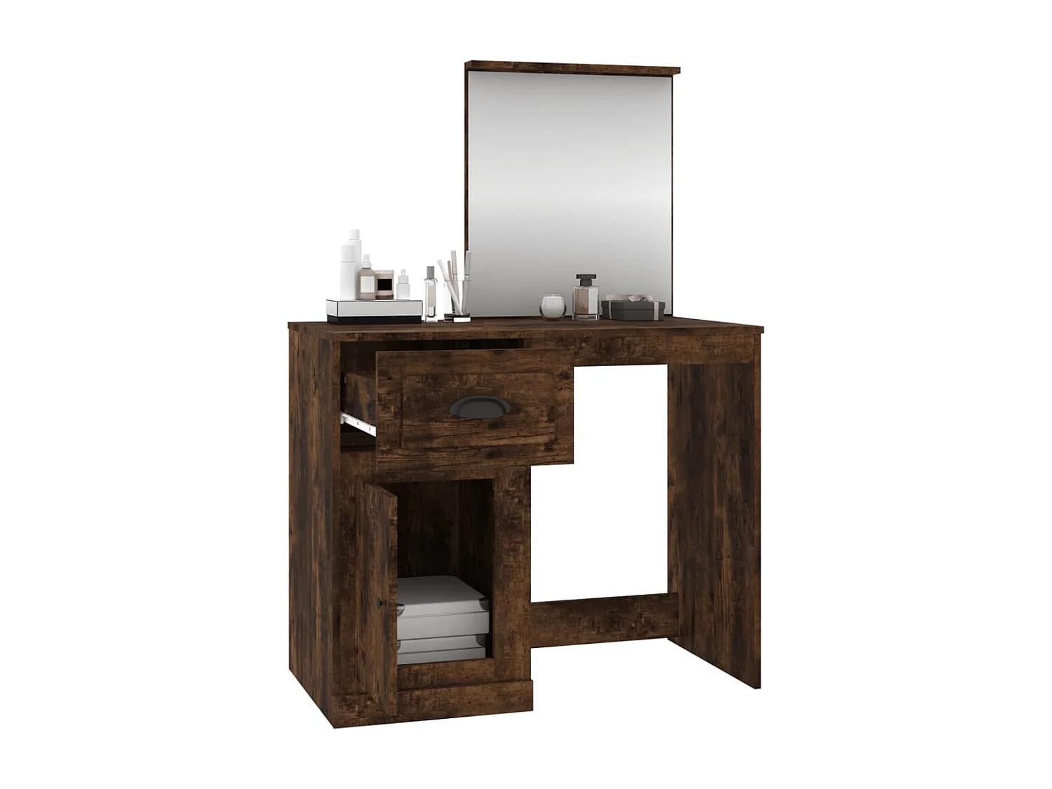 Coiffeuse et miroir chêne fumé 90x50x132,5 cm bois d'ingénierie FR125996