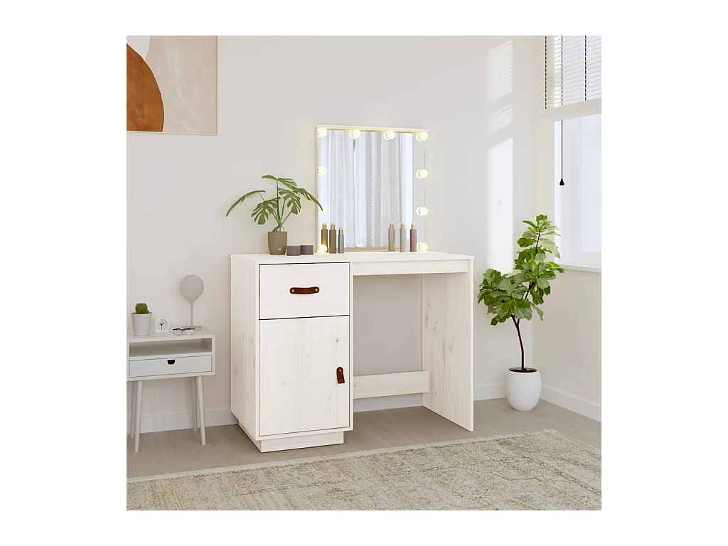 Kaptafel met LED 95x50x133,5 cm massief grenenhout wit BE312298