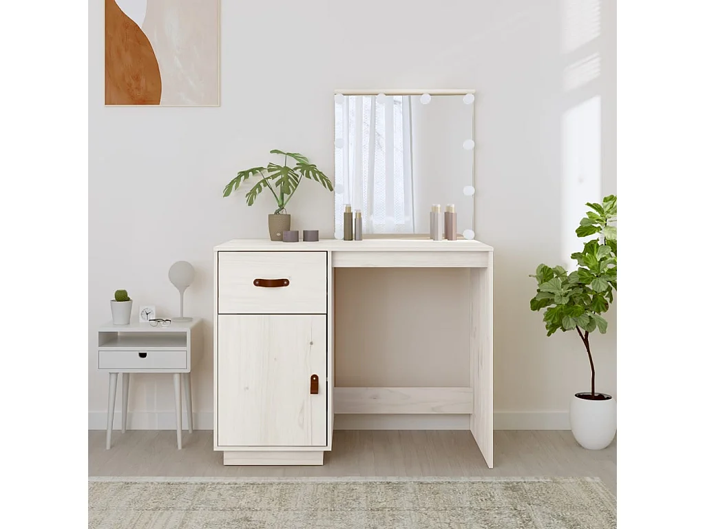 Coiffeuse avec LED Blanc 95x50x133,5 cm Bois de pin massif FR803093