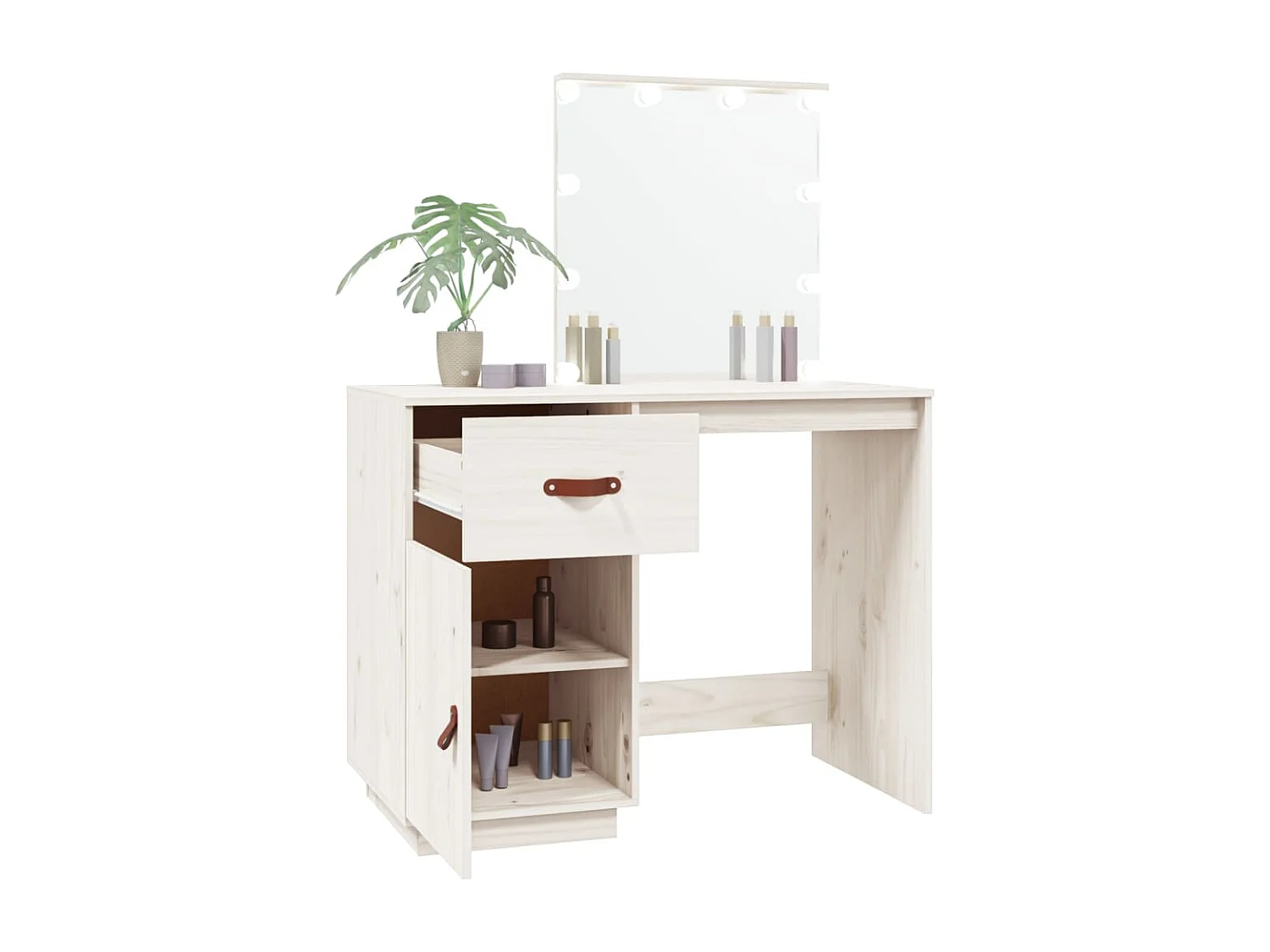 Coiffeuse avec LED Blanc 95x50x133,5 cm Bois de pin massif FR803093