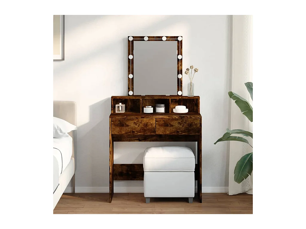 Coiffeuse avec LED chêne fumé 80x41x144,5 cm FR430054
