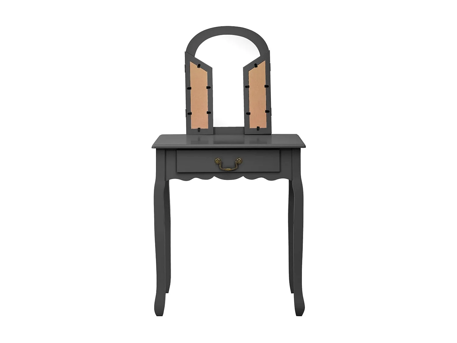 Coiffeuse et tabouret Gris 65x36x128 cm Bois de paulownia MDF FR654647