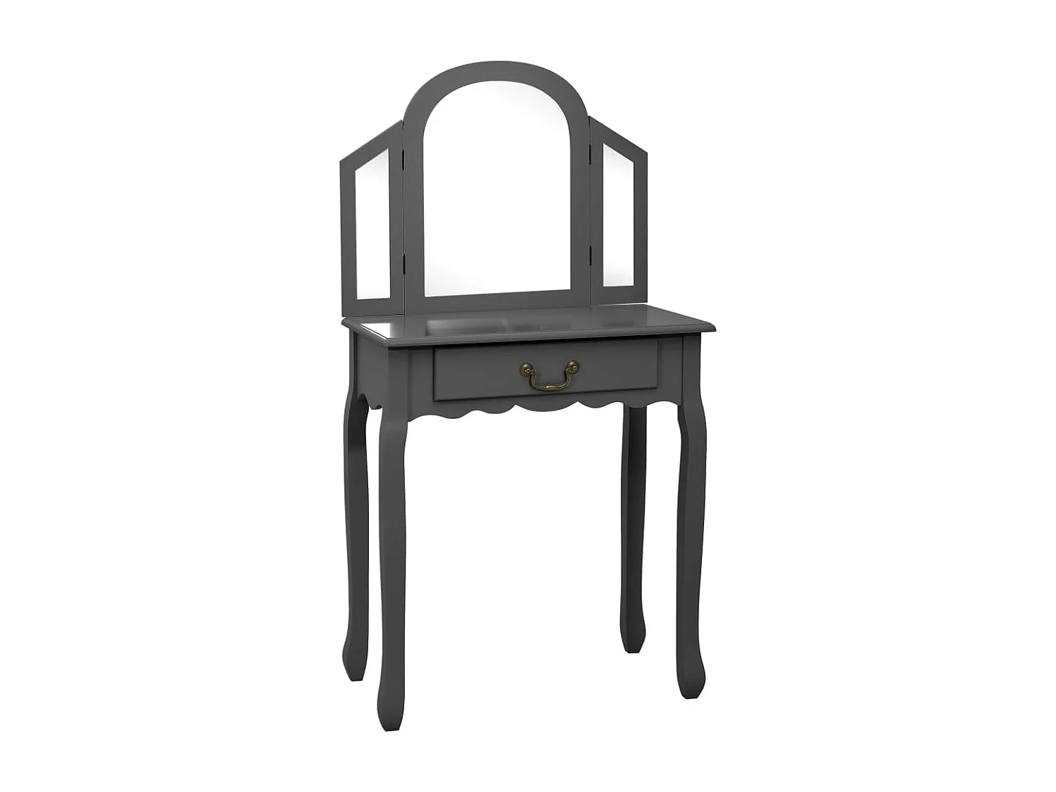 Coiffeuse et tabouret Gris 65x36x128 cm Bois de paulownia MDF FR654647