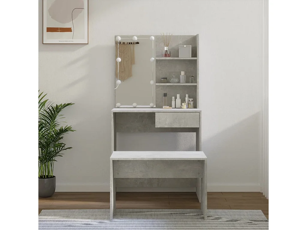 Ensemble de coiffeuse avec LED Gris béton Bois d'ingénierie FR516256