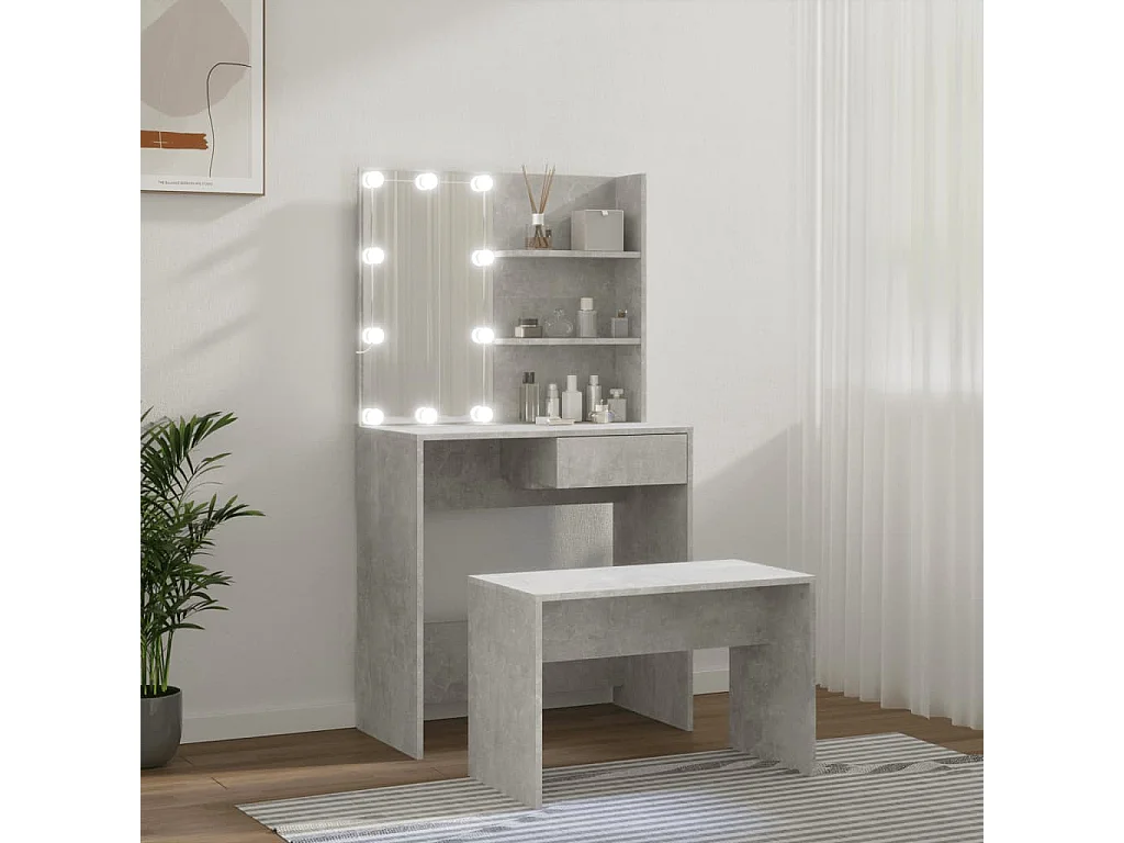 Ensemble de coiffeuse avec LED Gris béton Bois d'ingénierie FR516256