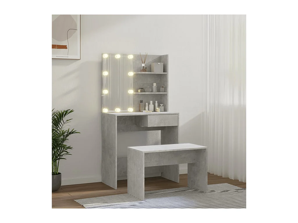 Ensemble de coiffeuse avec LED Gris béton Bois d'ingénierie FR516256