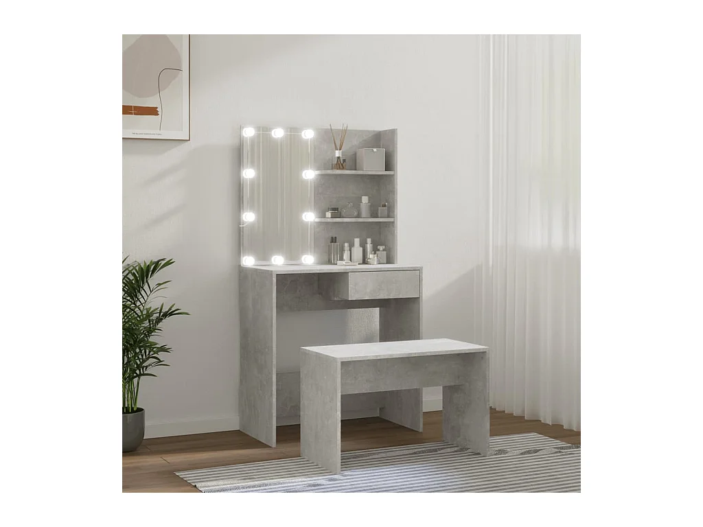 Ensemble de coiffeuse avec LED Gris béton Bois d'ingénierie FR516256