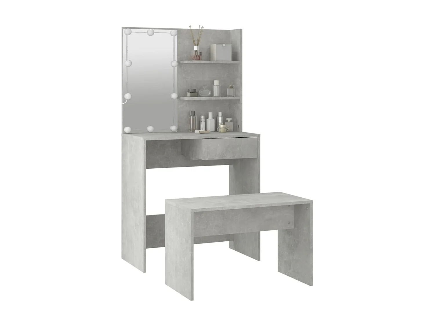 Juego de tocador con LED madera contrachapada gris hormigón ES329669