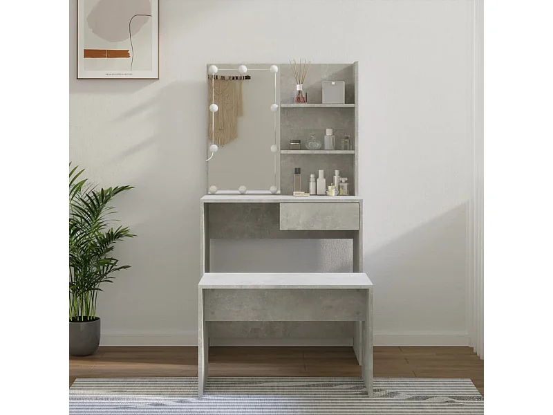 Ensemble de coiffeuse avec LED Gris béton Bois d'ingénierie FR516256