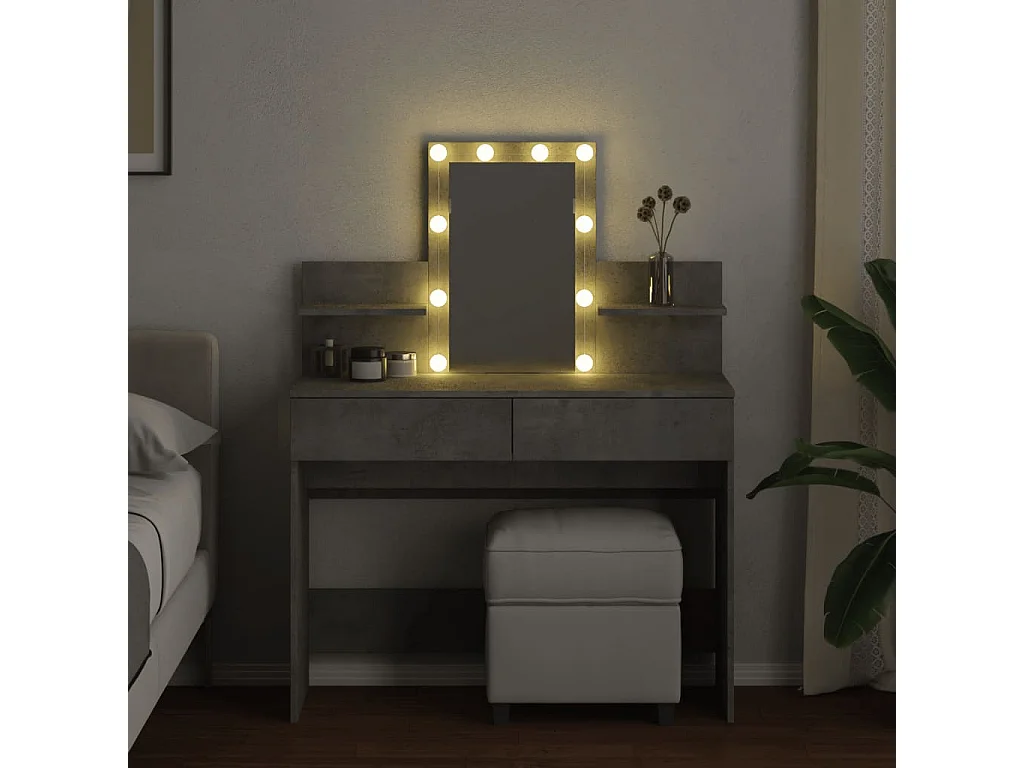 Coiffeuse avec LED gris béton 100x40x130 cm FR266358