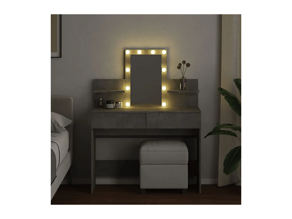 Coiffeuse avec LED gris béton 100x40x130 cm FR266358