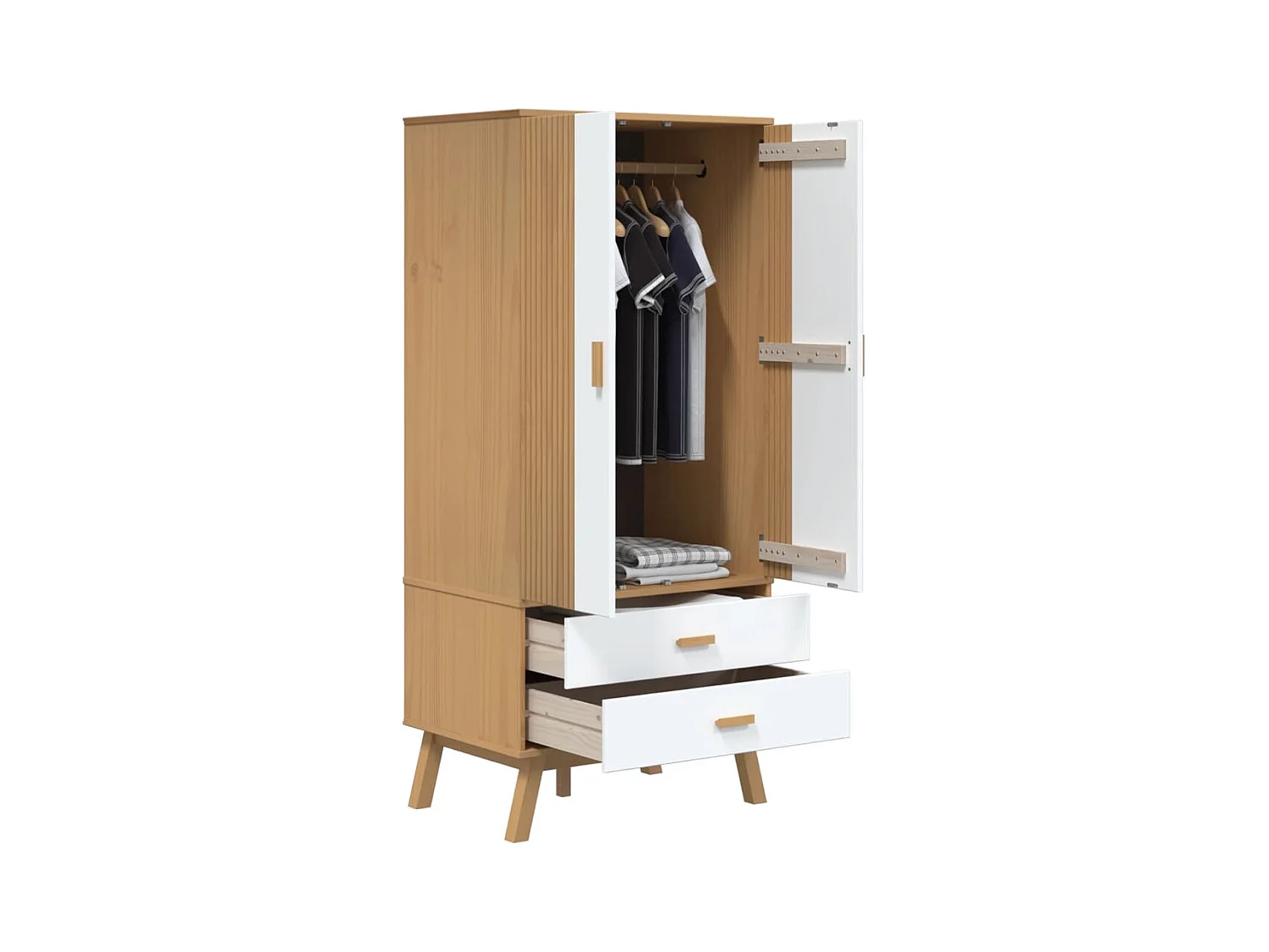 Garde-robe OLDEN blanc et marron 76,5x53x172 cm bois massif pin FR252837