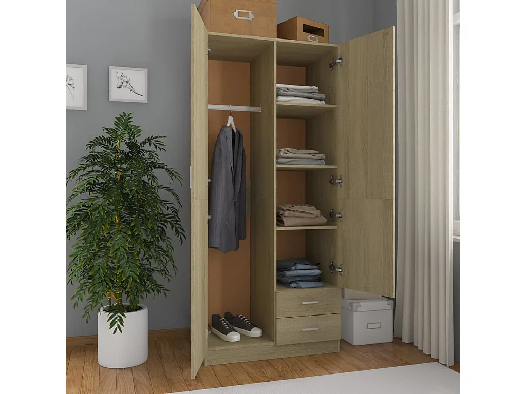 Kledingkast 80x52x180 cm bewerkt hout sonoma eikenkleurig BE584840