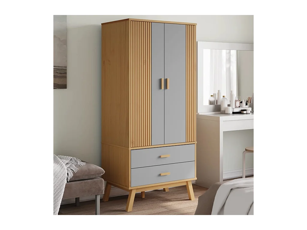 Garde-robe OLDEN gris et marron 76,5x53x172 cm bois massif pin FR996624