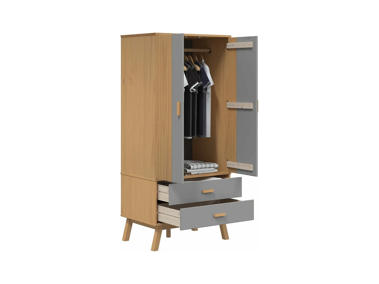 Garde-robe OLDEN gris et marron 76,5x53x172 cm bois massif pin FR996624