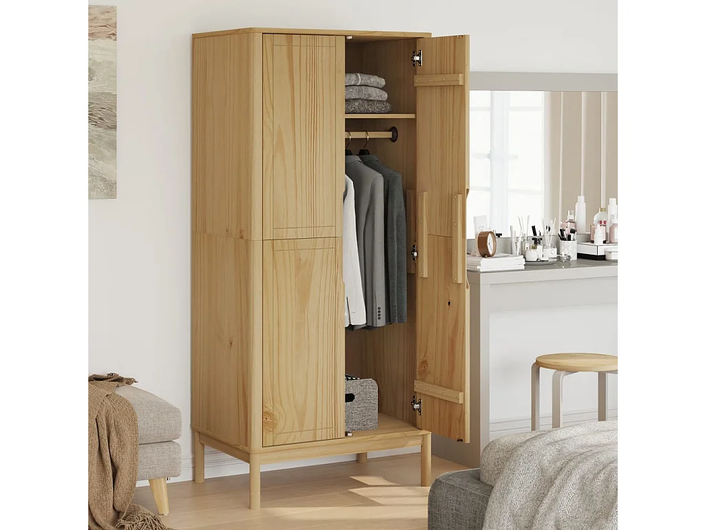 Roupeiro FLORO 77x53x171 cm madeira pinho maciça castanho mel PT703339