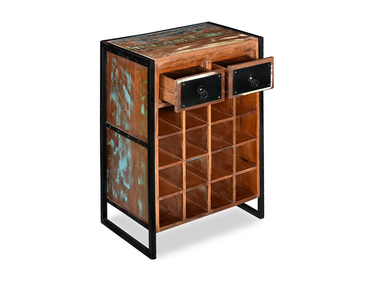 Wijnrek voor 16 flessen massief gerecycled hout BE339380