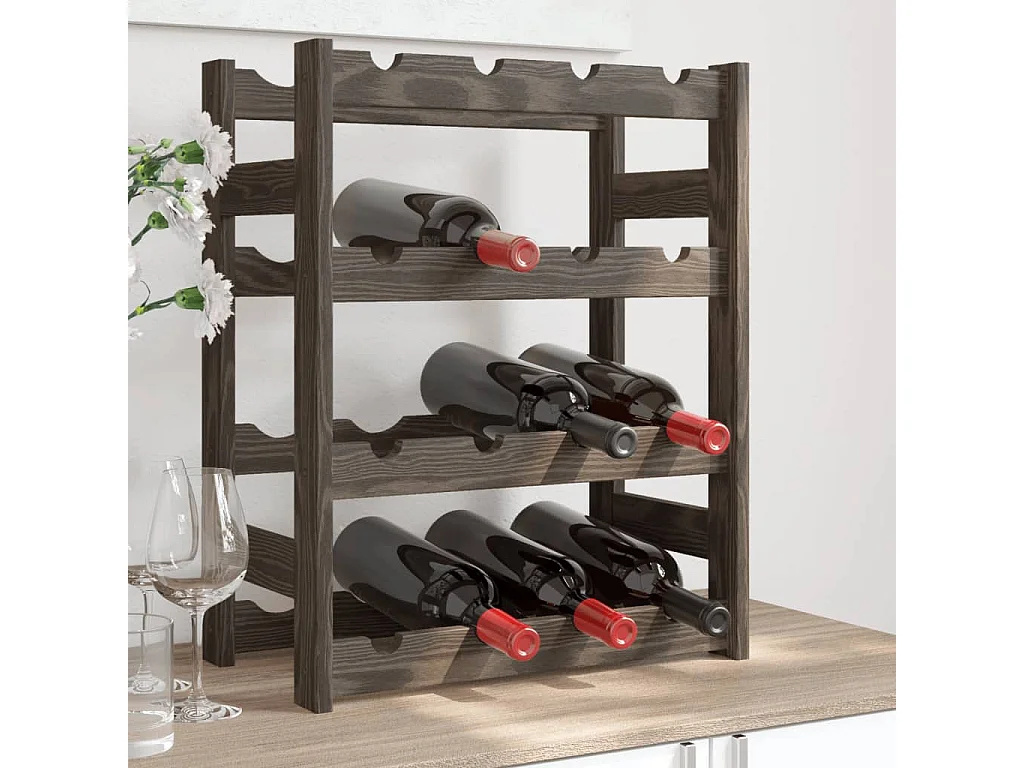 Casier à bouteilles pour 16 bouteilles gris bois pin solide FR256248
